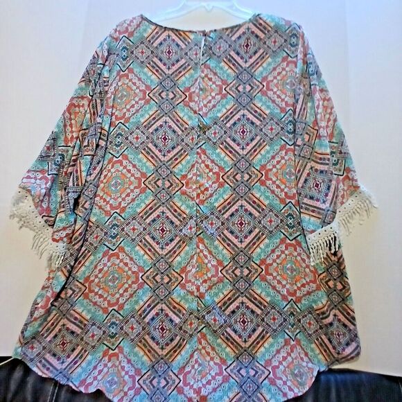 Cato Boho Y2K 3/4 Sleeve with Fringe Blouse. Staple in Your Retro Closet. - Picture 3 of 11